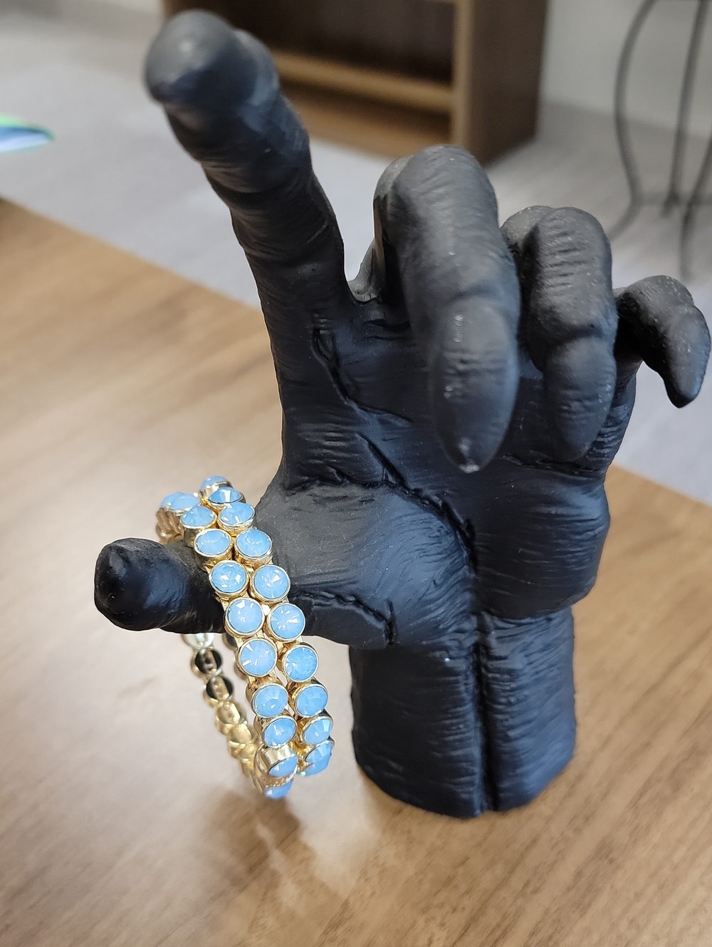 Plunder Bangle - Aqua Crystal Beads On Gold Bangle